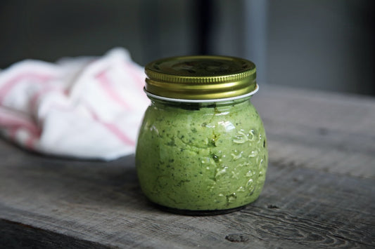 A jar of mushy peas puree