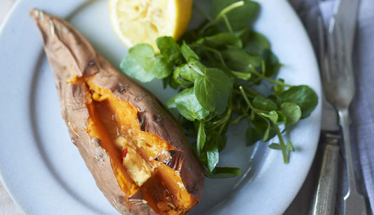 Sweet Potato Jackets with Zingy Butter on a plate