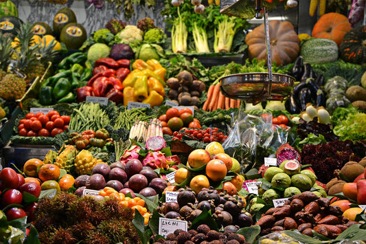 Various weaning vegetables on sale at an organic market