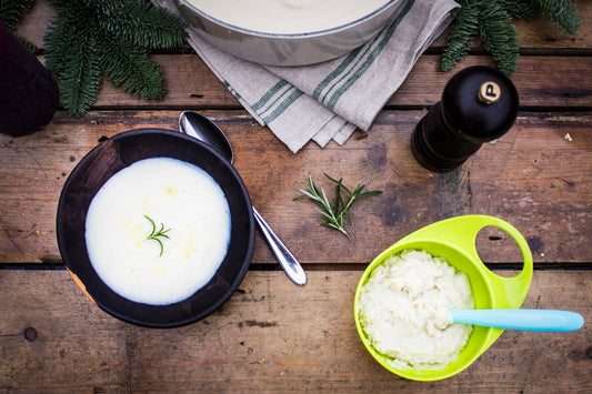 Cauliflower and White Bean Soup on a table