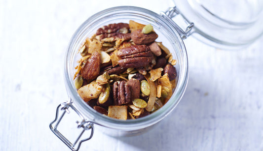 Spiced nuts and seeds in a jar
